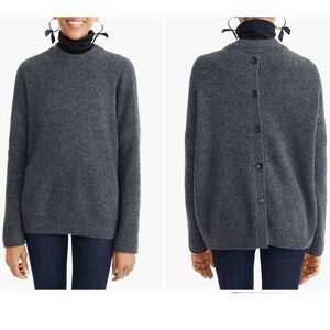 J. Crew Point Sur Gray merino wool Alpaca Button Back Waffle Sweater Size XS